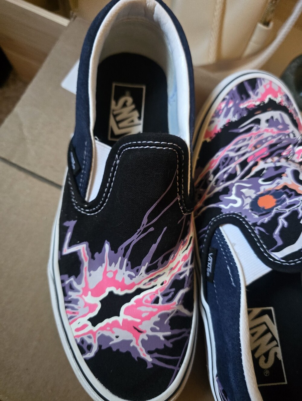 Vans Slip-On Sneakers with Neon Multicolor Skull Lightning Print (W-8/M-6.5) - Picture 5 of 10